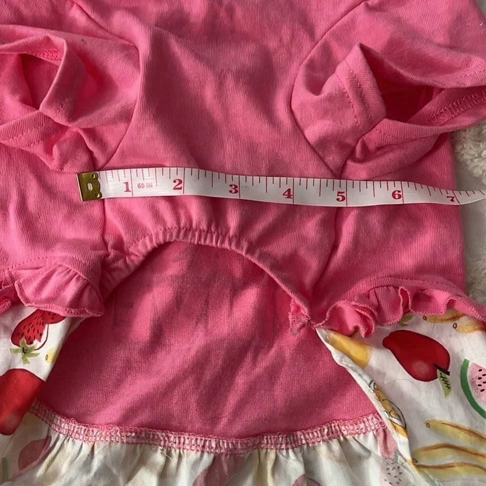 small dog pink party dress with fruit pattern